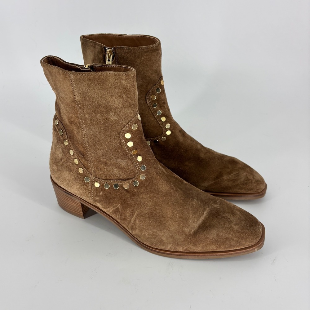 Aquatalia Ronalda Weatherproof Suede Ankle Boots Champagne Women Size 11 Studded